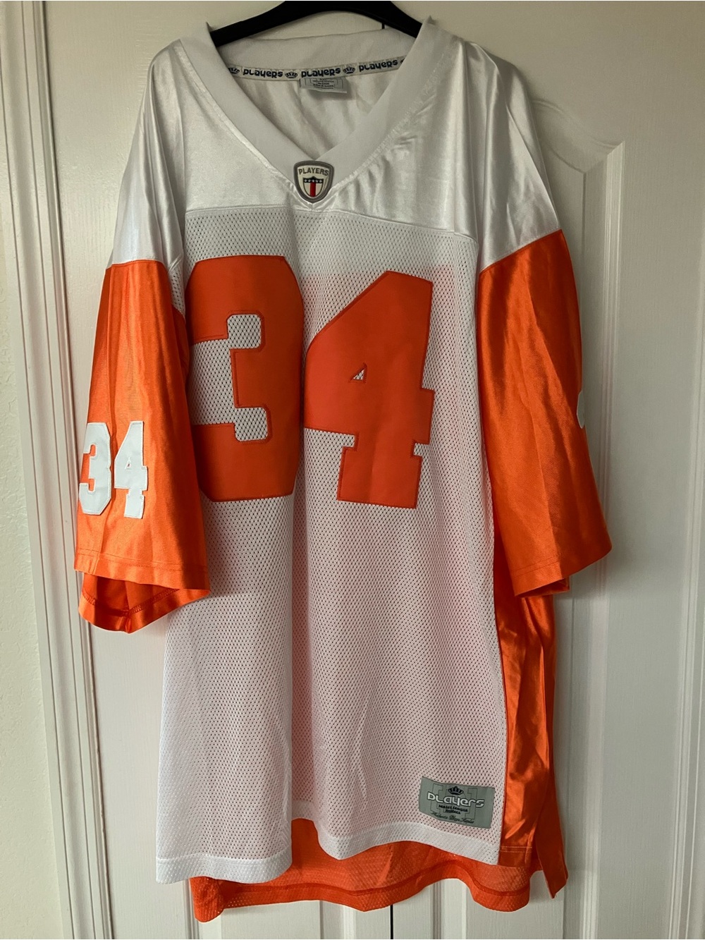 Players #34 Orange White Football Jersey Mens Size 4XL